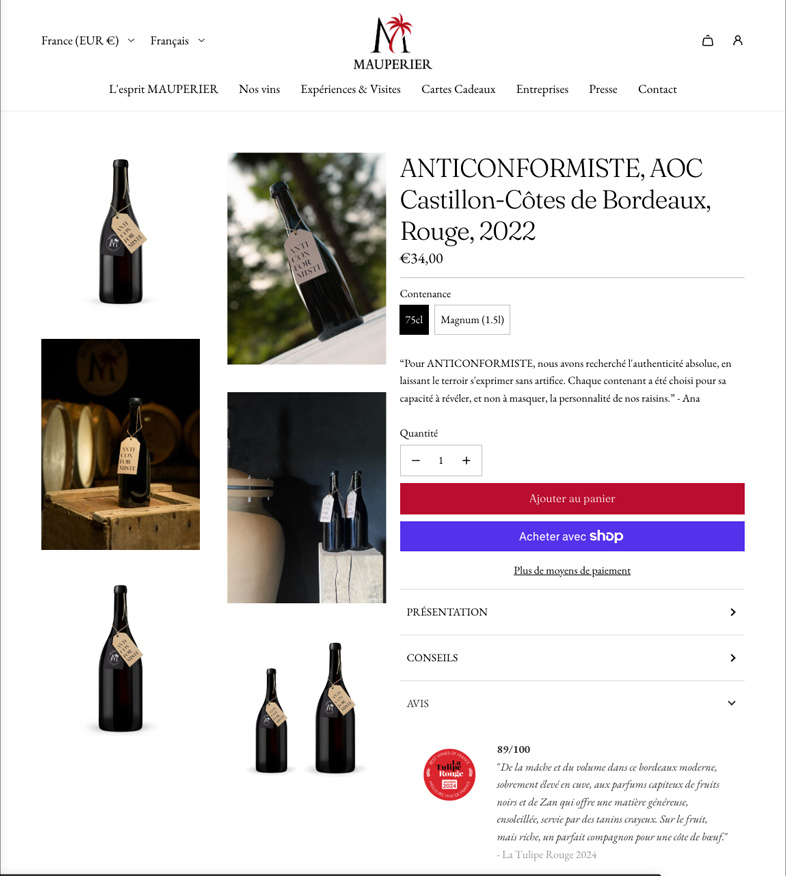 Boutique Shopify Mauperier propulsée par vin.co