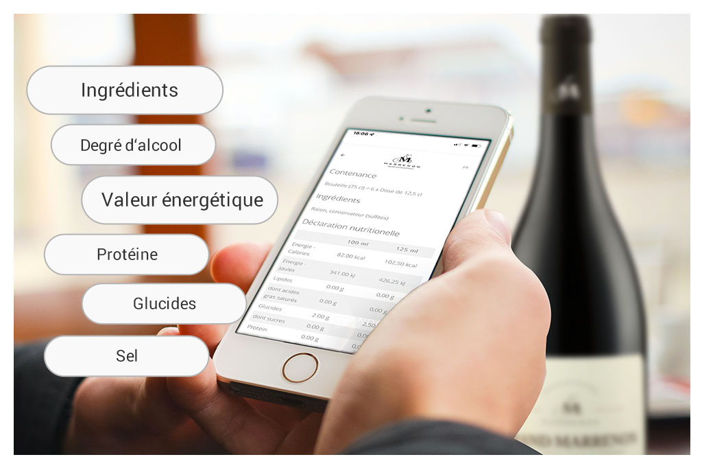 Nutrition declaration accessible via a vin.co QR Code