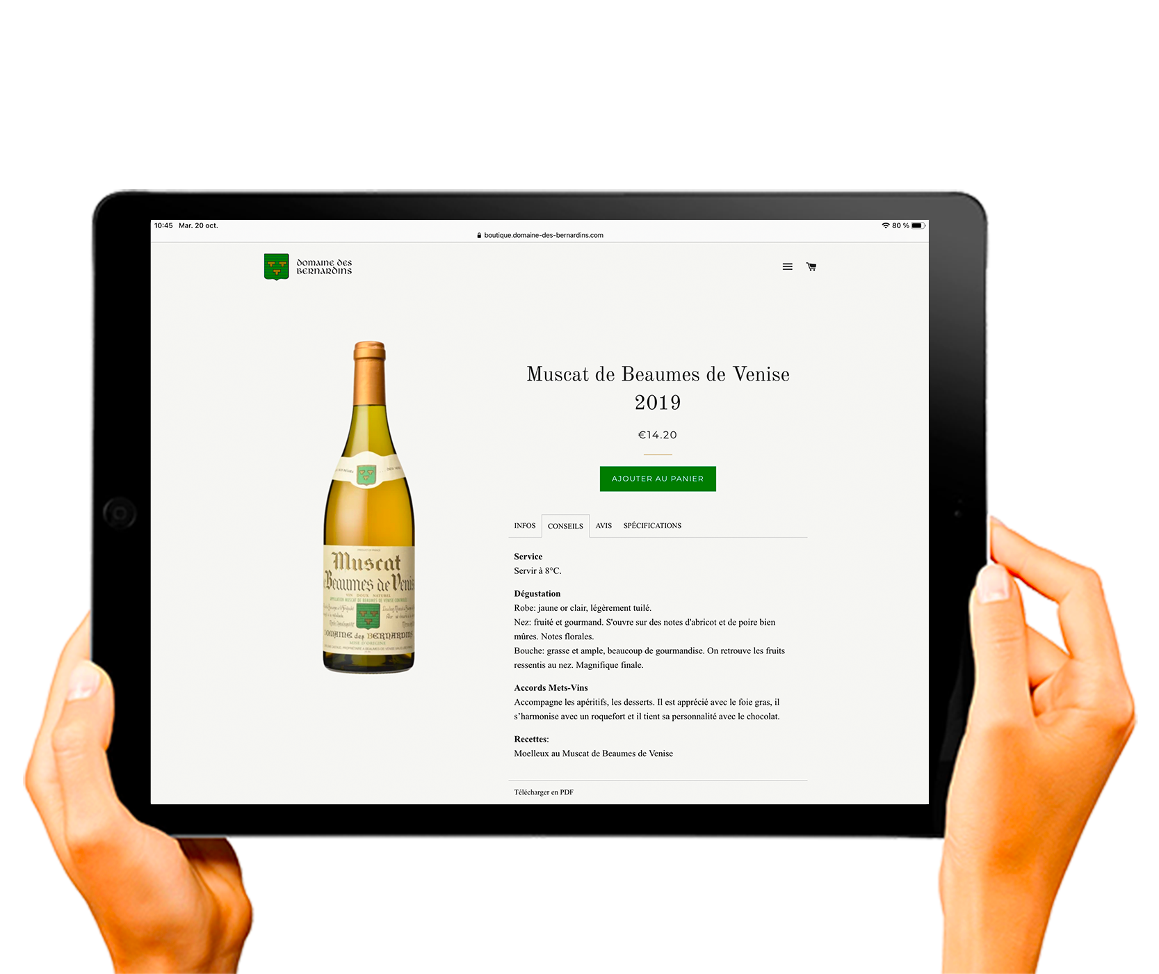Fiche produit Shopify générée par vin.co