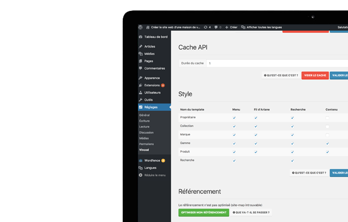 Interfaz de administración del plugin de WordPress vin.co